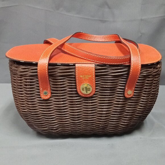 RARE! Vintage NEW WITH TAG! Dk Brown/Tomato KATE SPADE "HENLEY" Wicker Purse Bag - Picture 1 of 15